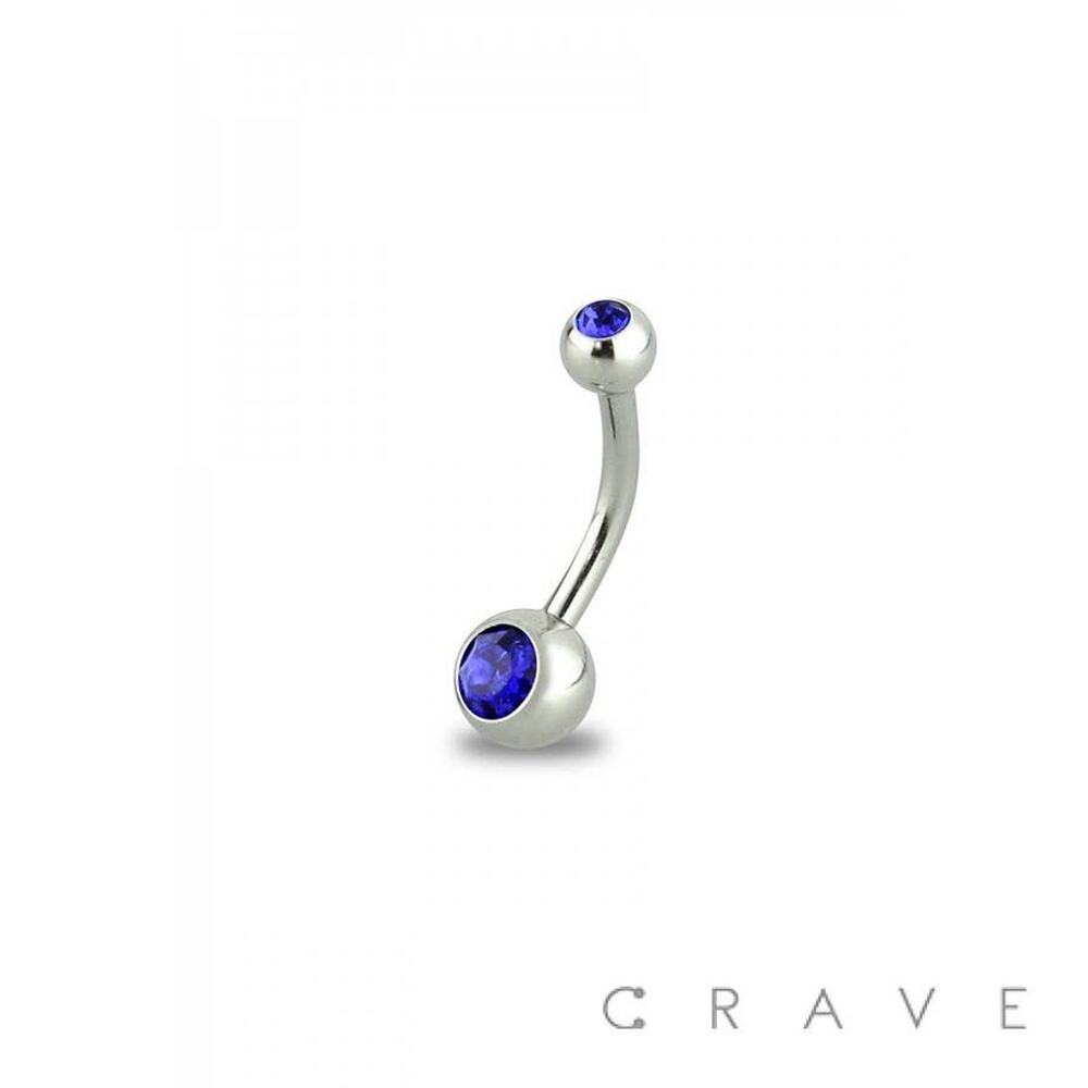 8MM Length Basic Double Gem Navel Ring-Blue